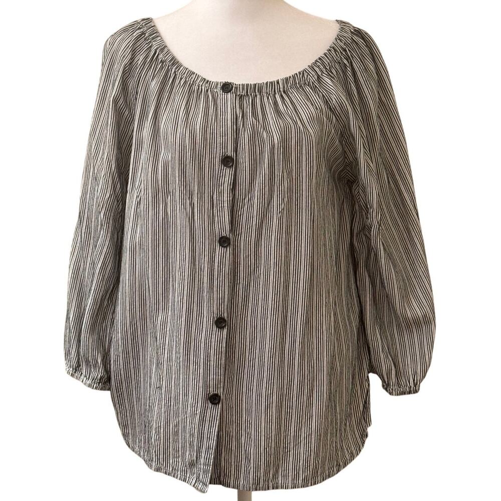 Sanctuary Black and White Striped Button Down Blouse Top Size Large